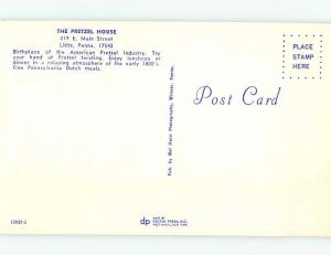 Unused Pre-1980 THE PRETZEL HOUSE RESTAURANT Lititz Pennsylvania PA hn1504