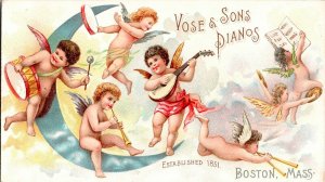 Vintage Vose & Son's Pianos, Angels, Cupids, Guitar, Moon, Victorian Trade Card