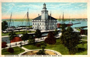 Sault Ste. Marie, Michigan - The Government Park, Locks & Power Building - c1920