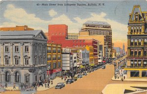 Buffalo New York 1955 Postcard Main St From Lafayette Square Waupaca WI Cancel