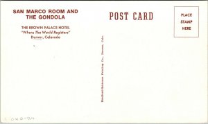 Vtg San Marco Room The Gondola Brown Palace Hotel Denver Colorado CO Postcard