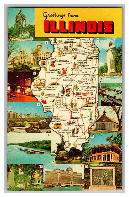 Postcard QSL Radio Card Greetings From Illinois State Map  