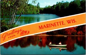 Postcard Banner Dual View WI Greetings from Marinette Fishing in Canos 1960s H26