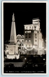 RPPC  BUENOS AIRES, Argentina ~ Lights Night LA PIRAMIDE DE MAYO Postcard