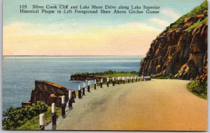 1937 Silver Creek Cliff & Lake Shore Drive Lake Superior Plaque Posted Postcard