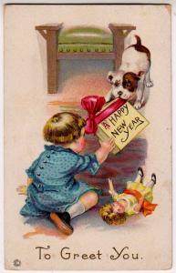 Child with Puppy and Doll, New Year