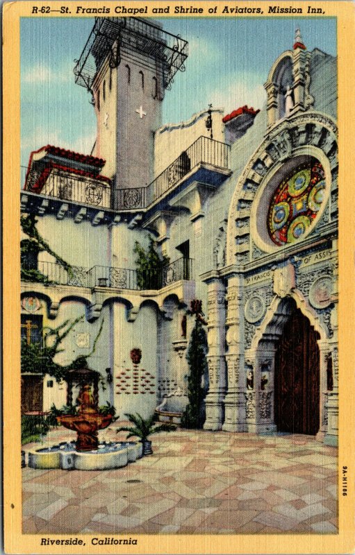 Vtg 1930s St Francis Chapel Shrine of Aviators Mission Inn Riverside CA Postcard