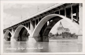 Saskatoon SK Broadway Bridge Bessborough c1952 SC & EMP RPO RPPC Postcard H59