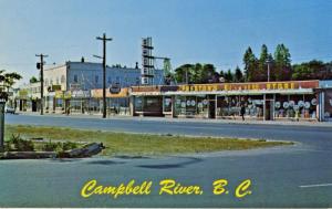 Campbell River BC Business district Preston's Rexall The Paper Clip Postcard E6