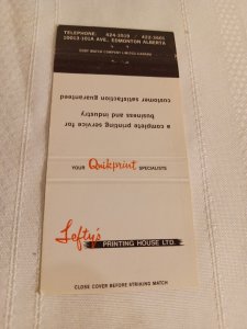 Lefty's Printing House Ltd. Edmonton Alberta CAN 30 Rear Strike Matchbook Cover