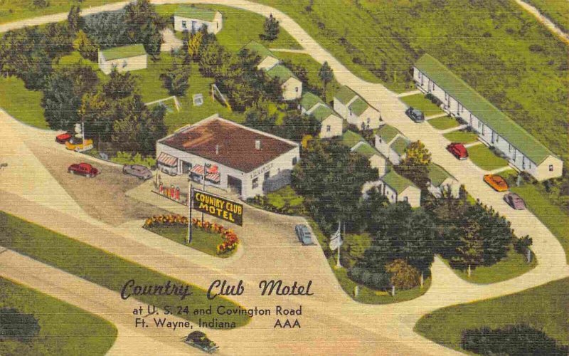 Country Club Motel US 24 Aerial View Fort Wayne Indiana linen postcard