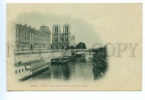 499134 France Paris river Seine at the Pont Saint-Michel barges Vintage postcard