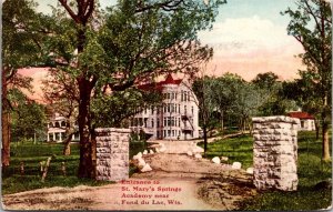 Postcard Entrance to St. Mary's Springs Academy near Fond du Lac, Wisconsin