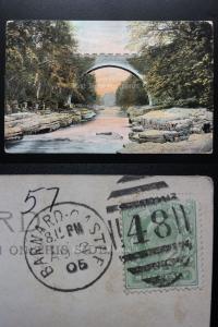 Postmark: c1905 (PM) BARNARD CASTLE DUPLEX (48) PC of Rokeby Abbey Bridge