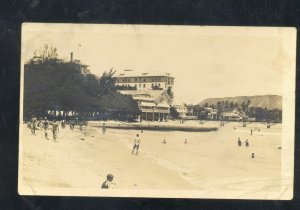 RPPC WAIKIKI BEACH HAWAII TERRITORY SURFING BEACH REAL PHOTO POSTCARD