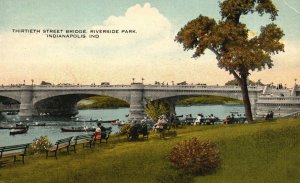 Vintage Postcard 1916 Thirtieth Street Bridge Riverside Park Indianapolis IND