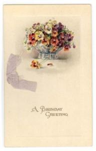 Vintage Embossed Birthday Card, POT OF PANSIES, 1924