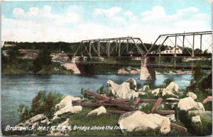 Postcard Brunswick Maine Central Railroad Bridge Above the Falls ~1907 V205