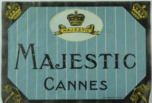 1940's-50's Majestic Hotel Cannes, France Baggage Label Original E17