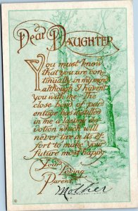 Dear Daughter .. Your loving parent.Mother postcard