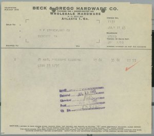 1945 Beck & Gregg Hardware Co. Wholesale Hardware Atlanta GA Invoice 265