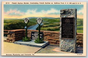 Towonda Pennsylvania~French Asylum Marker Sullivan Trail~Vintage Linen Postcard