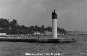 Port Dover Ontario Breakwater Lighthouse Real Photo Postcard