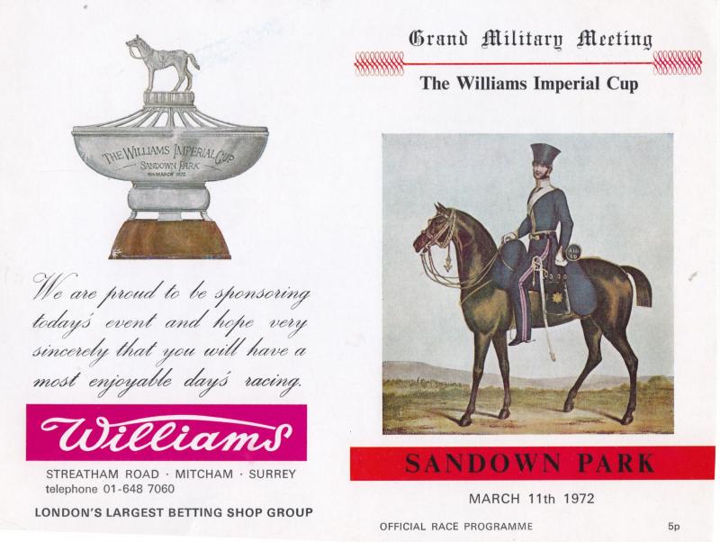 1972 Williams Imperial Cup Sandown Park Military Horse Race Programme