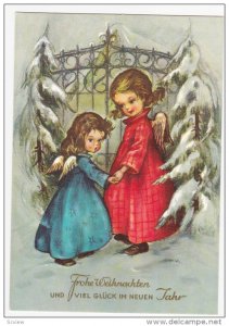 Frohe Weihnachten Und Viel Gluck Im Neun Tahr, Two little girl angels holding...