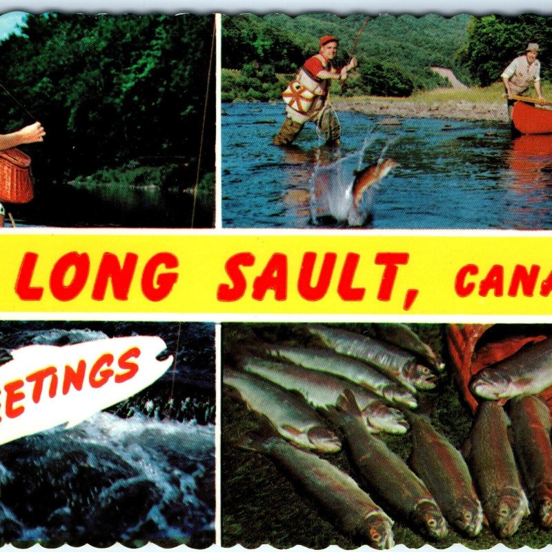 c1950s Long Sault, Can. Greetings Cute Booty Woman Fishing Chrome Photo PC A148