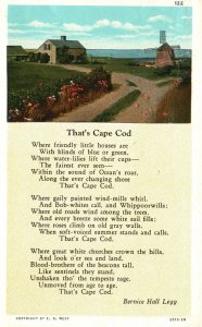 Postcard 1933 That's Cape Cod Poem Bernice Hall Legg Countryside House Windmill