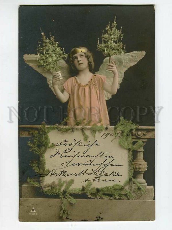3082941 X-MAS Winged ANGEL w/ Tree Vintage PHOTO tinted RPPC