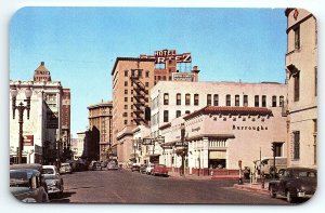 1950s EL PASO TX MILLS STREET HOTEL CORTEZ HILTON BURROUGHS MORE POSTCARD P3751