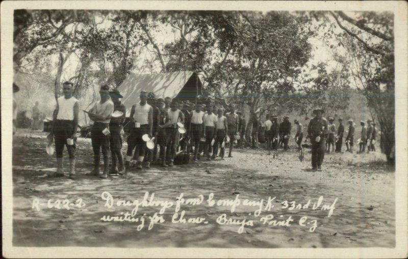 Panama US Soldiers Doughboys Comp K 33rd Inf Bruja PoInt Real Photo Postcard