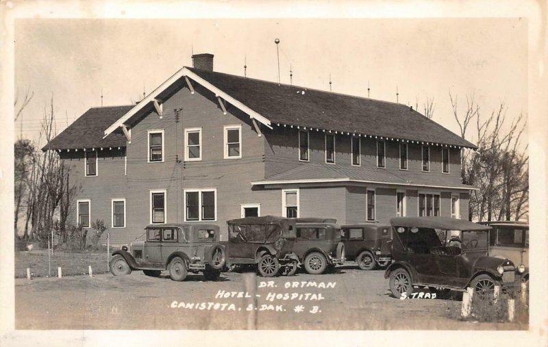 RPPC DR. ORTMAN HOTEL HOSPITAL CANISTOTA SOUTH DAKOTA MILITARY PHOTO POSTCARD