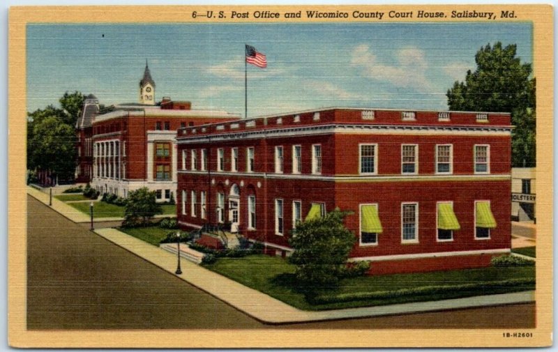 Postcard - U. S. Post Office and Wicomico County Court House - Salisbury, MD