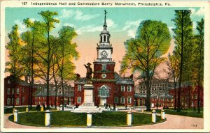 Vtg Postcard Philadelphia Pennsylvania PA Independence Hall Barry Monument UNP