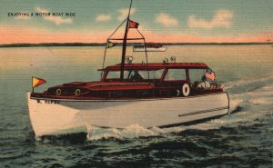 Vintage Postcard 1930's Enjoying A Motor Boat Ride Tichnor Quality Views Pub.