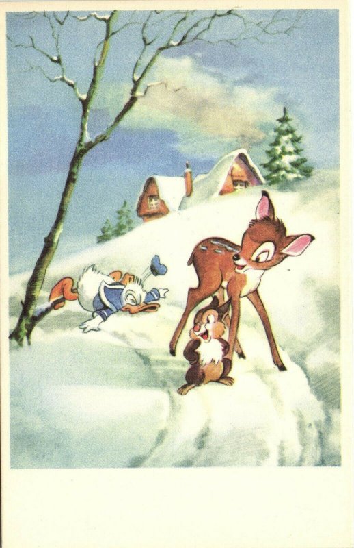 PC DISNEY, DONALD DUCK AND BAMBI, Vintage Postcard (b35866)