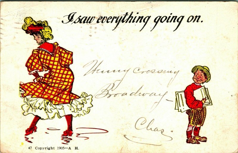 Comic I Saw Everything Going On ANKLES EXPOSED! 1905 UDB Postcard