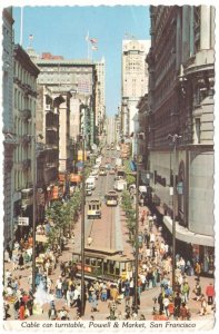 Cable Car On Turntable, Powell At Market Street, San Francisco CA, 1969 Postcard