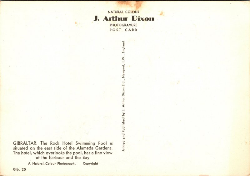 Postcard Gibraltar Rock Hotel Swimming Pool