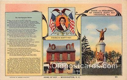 Francis Scott Key, Home of Key Washington DC Patriotic Unused 