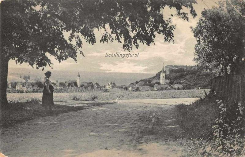 Schillingsfurst Germany Scenic View Dirt Road Antique Postcard J66692