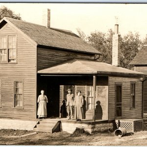 c1910s Iowa Family House RPPC Porch in Sun Town Chickens Real Photo Home IA A154