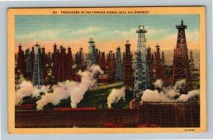 Long Beach CA, Producers In Signal Hill Oil District, Linen California Postcard