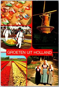 Groeten Uit Holland Shoe Crafts Windmill Market Flower Farm Women Postcard