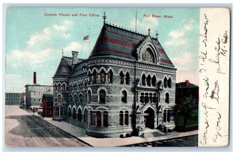 1907 Custom House Post Office Structural View Dirt Road Fall River MA Postcard
