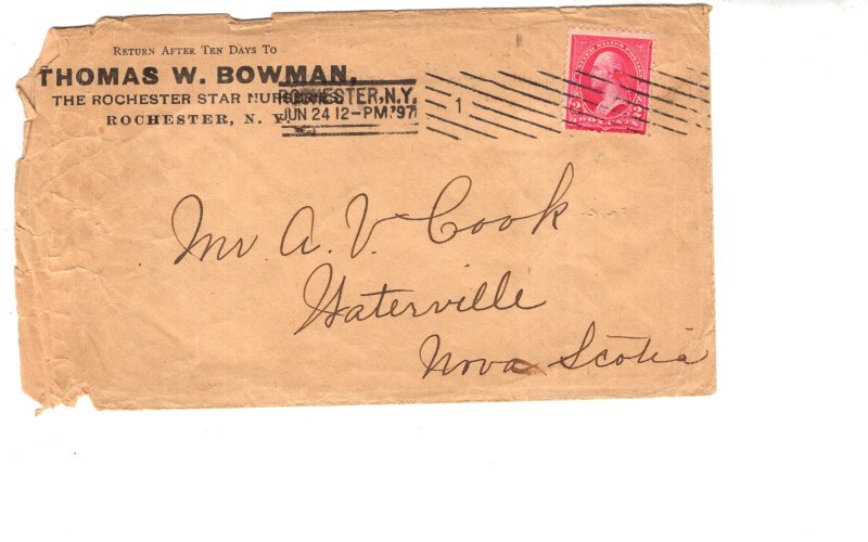 Advertising Cover 1897, T Bowman Star Nursery Rochester New York Used 1897