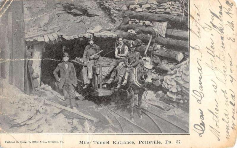 Pottsville Pennsylvania Mine Tunnel Entrance Antique Postcard K63771